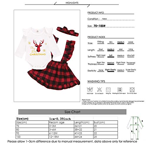NCONCO 3 stks Baby Meisje Kerst Romper + Plaid Suspender Rok + Hoofdband Outfits voor 0-18M Meisjes - Afbeelding 3