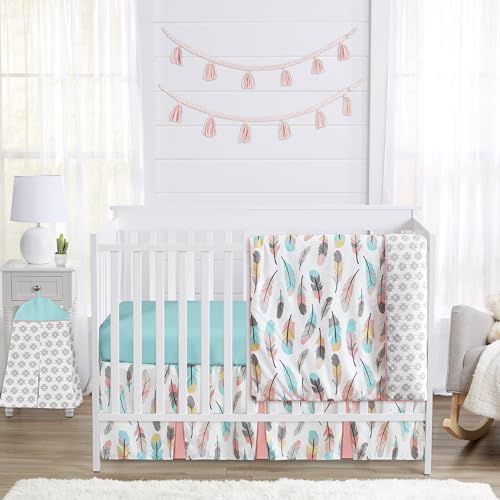 Image of Sweet Jojo Designs Feather Baby Girls 4 Piece Crib Bedding Set