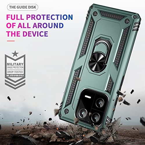Image of ShieldTech Back Cover for Redmi Note 13 Pro 5G | Rugged Armor Case with Ring Stand | 360 Protection | Shockproof | Camera & Screen Guard (PC, Green)