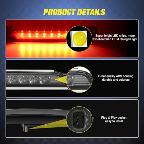Image of Nilight Third Brake Light Tail High Mount 3rd Stop Lights Smoked Lens Compatible with Chevy Equinox and GMC Terrain 2010 2011 2012 2013 2014 2015 2016 2017 Van SUV Rear Center Cab Lamp