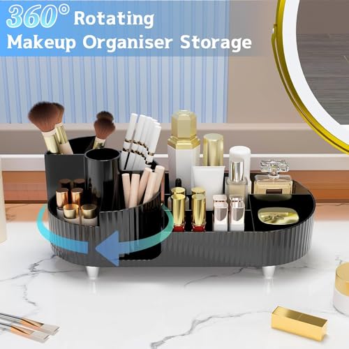 Image of COOFANDY Makeup Organizer for Vanity, 360 Rotating Countertop Makeup Organizer with Brush Holder, Large Capacity for Cosmetics, Skincare, Perfumes (BLACK)