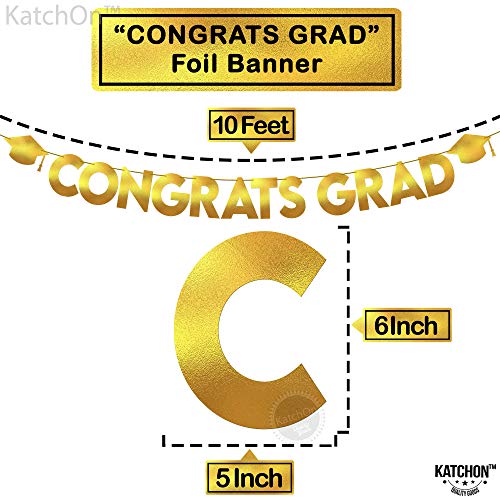 Image of KatchOn, Glitter Gold and Black Congrats Grad Banner - 10 Feet | Gold and Black Grad Banner, Cap Garland for Graduation Cap Decorations 2026 | Graduation Decorations 2026