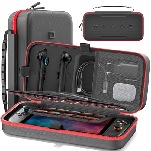 Tokluck Funda Transporte para Switch 2 Joy-con 2025/OLED 2021/2017, Bolsa de Viaje para Switch Consola & Mando Joy-con, Estuche para Nintendo Accesorios para 26 Tarjetas de Juego & Adaptador CA, Rojo