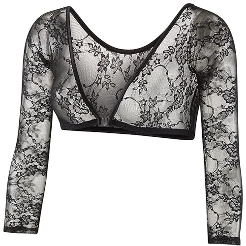 Sleevey Wonders Womens 3/4 Length Slip-On Lace Sleeves 1X Black Sheer Reversible Arm Cover Up Cooling Shrug Bolero for Dresses Tops & Sun Protection