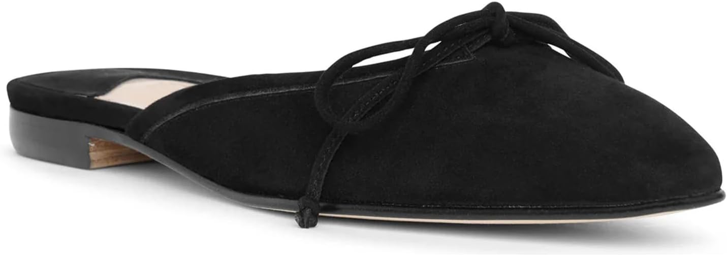 QIV Mule for Women Satin Square Toe Bow Flats Closed Toe Slip on Backless Loafers - Image 8