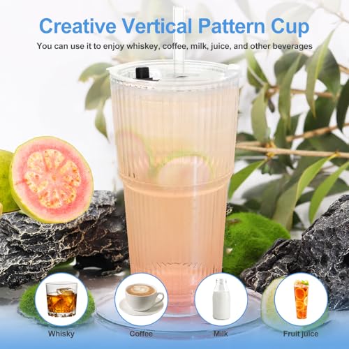 Set 4 vasos de vidrio con tapa y popote 20 oz miniatura 6