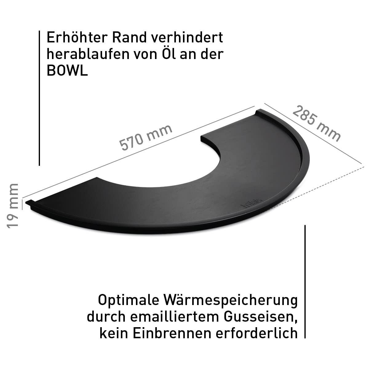 höfats - BOWL 57 Plancha - emaillierte Grillplatte aus Gusseisen - Für Grillgut jeder Größe geeignet - Halbring, Feuerplatte, Grillring, Feuerring als Zubehör für alle BOWL Feuerschalen