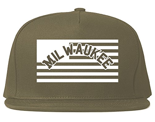 City of Milwaukee with United States Flag Snapback Hat Cap Grey