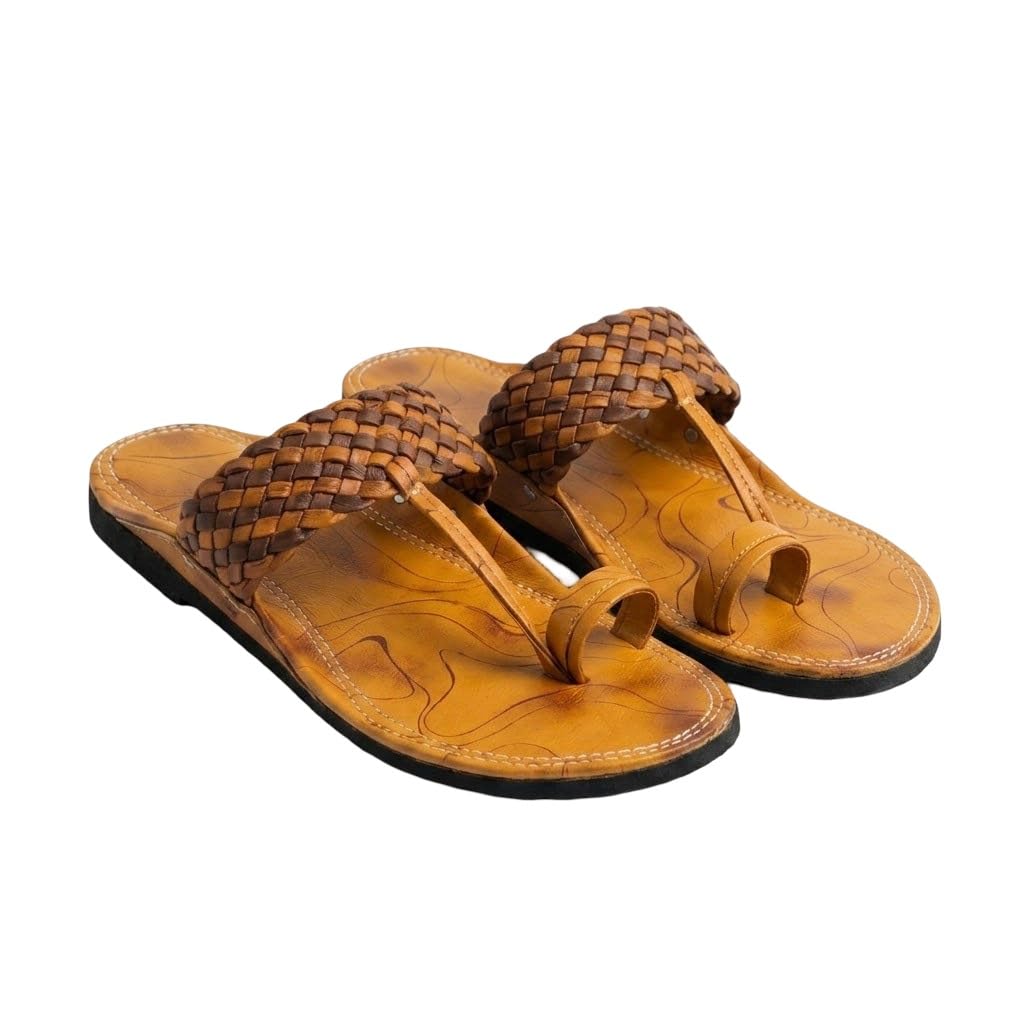 agadi Men’s Kolhapuri Style Sandals | Handcrafted Woven Strap Toe Ring Chappals | Comfortable Ethnic & Casual Slip-On Footwear for Men-picture-43