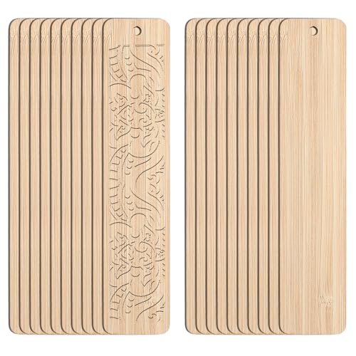 Framendino Pacote Com 20 Marcadores De Página Bambu Gravados, Etiquetas Penduradas Em Branco E Inacabadas Furos Para Artesanato Faça Você Mesmo, 5,9 X 1,18 Pol.