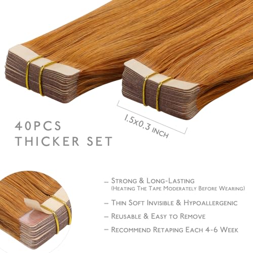 Image of WENNALIFE Tape in Hair Extensions Human Hair, 40pcs 100g 24 inchHair Extensions Real Human Hair Straight Tape in Extensions