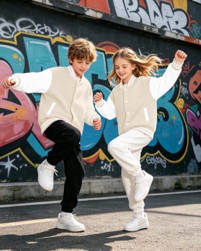 Image of Cromoncent Kids Varsity Baseball Jacket Colorblock Bomber Coat Unisex Boys Girls School Outwear, 18 Months - 14 Years
