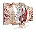 DekoArte 509 - Cuadros Modernos Impresión de Imagen Artística Digitalizada | Lienzo Decorativo Para Tu Salón o Dormitorio | Estilo Ying Yang Abstractos Zen Colores Beig Rojo | 5 Piezas 150 x 80 cm