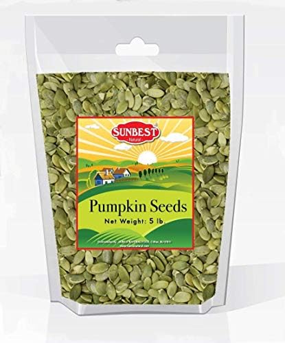 Sunbest Natural - Pumpkin Seeds Raw and Fresh, Pumpkin Seeds Unsalted, Whole Shelled Pumpkin Seeds, Kosher Seeds for Snacks, Pumpkin Seeds Bulk, Non-GMO and Vegan Healthy Pumpkin Snacks, 5 Lbs.