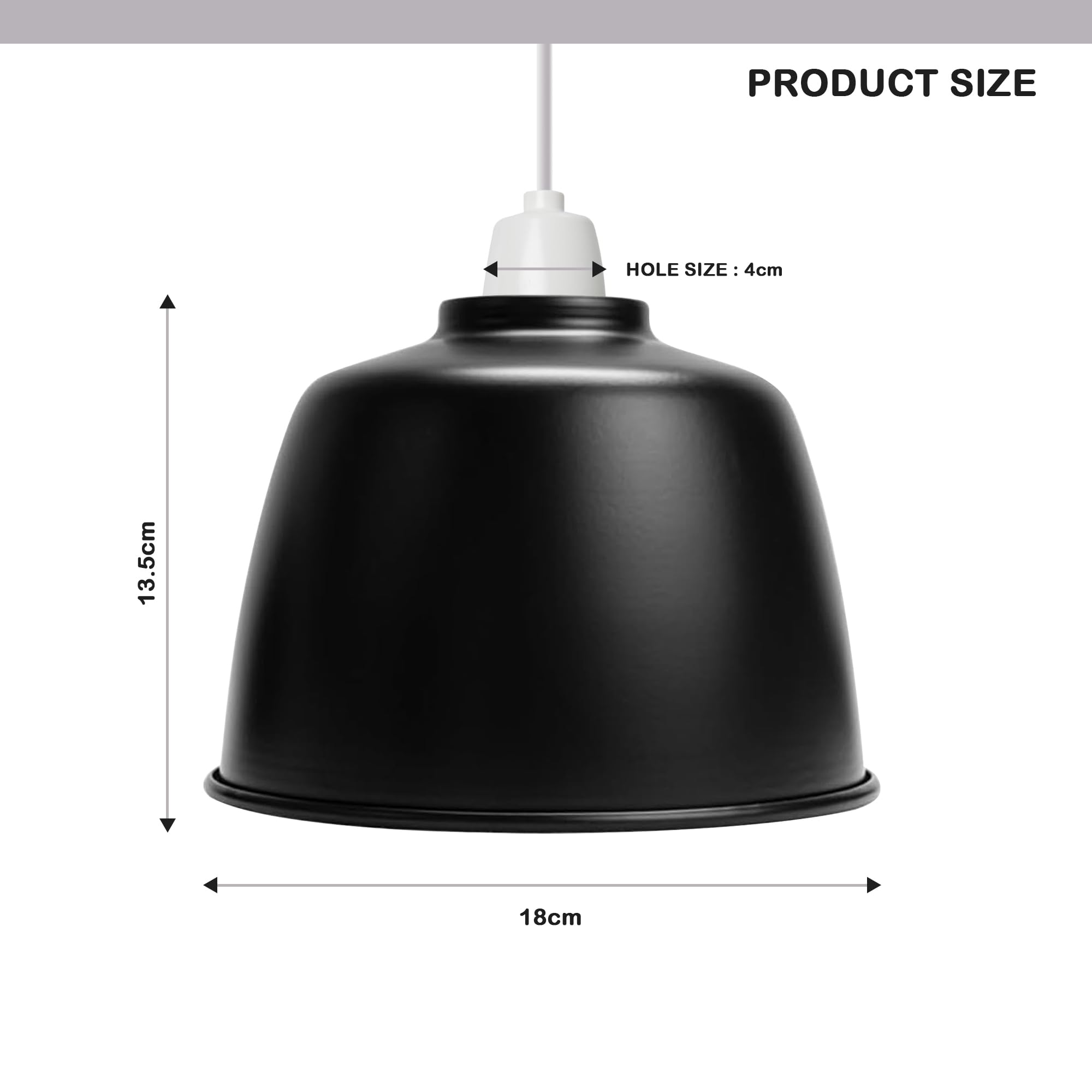 18cm Black Metal Dome Lampshade, Ceiling Fixture with Grey Herringbone Pendant Light - Image 3