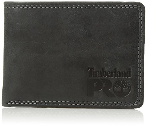 Timberland PRO Men’s Leather RFID Wallet with Removable Flip Pocket Card Carrier, Black/Brandy, One Size