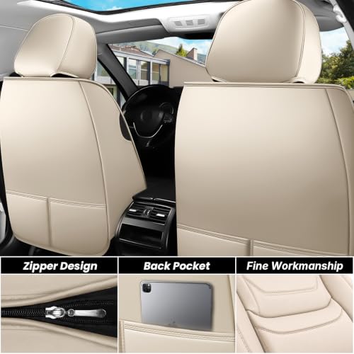Image of for GMC Terrain 2010-2025 Seat Covers 2P (Beige) | Waterproof car seat cover, anti-slip, breathable. Airbag compatible. Seat heating works. Easy clean. Durable stitching.