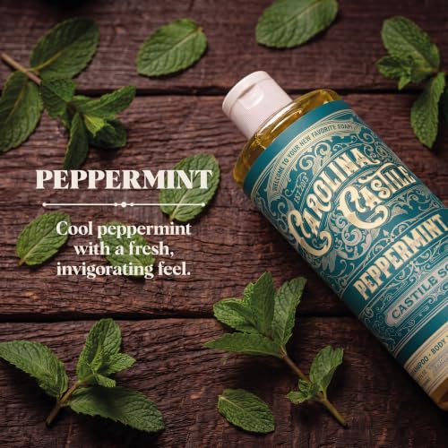 Image of Carolina Castile Soap Peppermint Scent - Certified Organic Base, High Olive Oil Content, Non-Drying, Made with Organic Oils, Concentrated Natural Body Wash for Men and Women (Peppermint, 1 gallon)