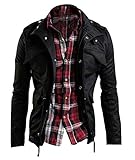 Zicac Men's Casual Military Jacket Zip Button Long Sleeves Cotton Coat Windbreaker(XL,Black)