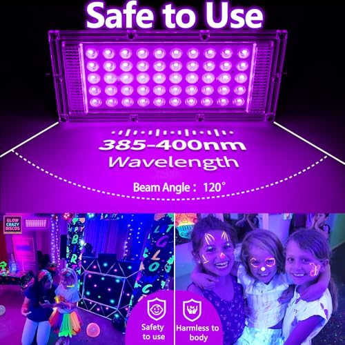 Akpgf 2 Pack 50W Black Light, LED Blacklight with US Plug and Switch, Black Lights for Glow and Neon Parties, Halloween, Body Painting, Birthday Party, Fluorescent Painting and Tapestry