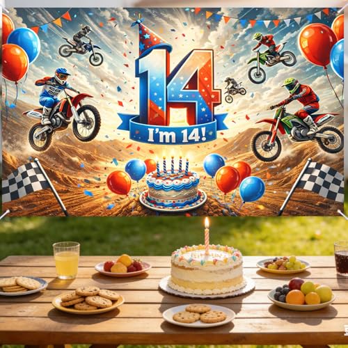 Image of Nuxovilar Happy 14th Birthday Banner Yard Sign 71 inchx43in Polyester Backdrop