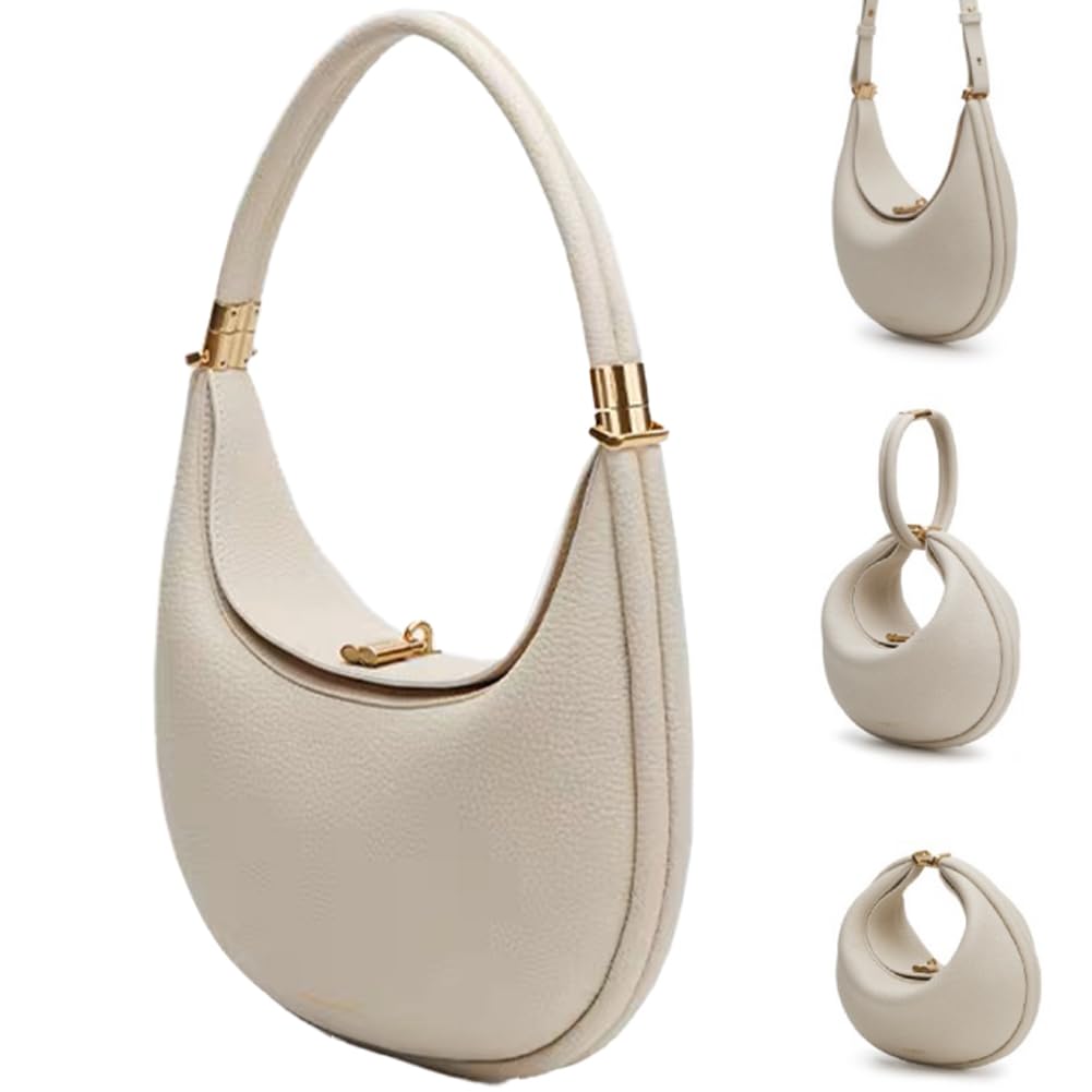 Luna Bag, Half Moon Bag for Women, Small Elegant Leather Crossbody Bag, Cream Crescent Handbag