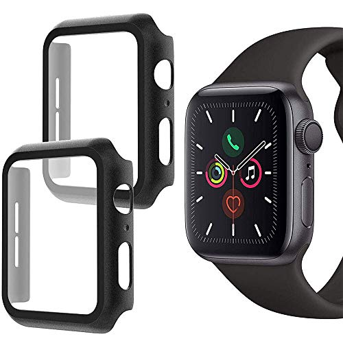 Gismara24 Apple Watch Schutzhülle Kompatibel mit Serie 1 2 3 4 5-38 mm 40 mm 42 mm 44 mm Mit Panzerglas Displayschutz 360° Rundum Vollschutz Hardcase 9H Display Hartglas Schwarz 38mm Cover
