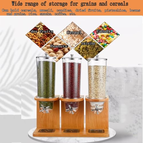 Bamboo Cereal Dispenser - Stylish Dry Food Storage Container with PC Barrel & Wooden Base for Rice, Beans, Nuts - Perfect Countertop Organizer for Kitchen Space