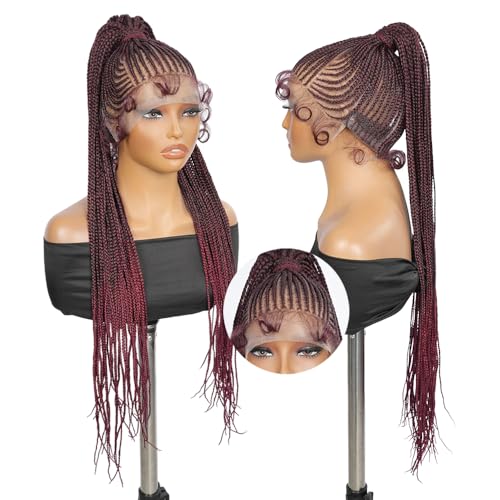 SUPERNOVA T1B/Bug Full Lace Braided Wig Burgundy Ponytail Wig Wine