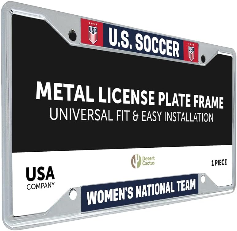 Desert Cactus US Soccer USWNT United States Women's National Team Car Accessories Metal License Plate Frame and Tag Holder, Front or Rear of Vehicle (USA Soccer-Design B)