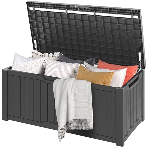 DWVO Auflagenbox Aufbewahrungsbox Garten Kissenbox Gartenbox Outdoor Gartentruhe |Wasserdicht Gasdruckfeder|Für Sitzauflagen Gartengeräte & Kinderspielzeug|450 Liter 142.1x67.7x60cm|Dunkelgrau