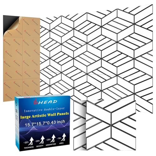 8 Pack 2-Layer Soundproof Wall Panels, 15.7 x 15.7 x 0.43 in Large Sound Proof Foam Panels for Walls, 0.9lb/ft3 High Density, 3D Acoustic Panels,Artistic Noise Dampening Panels White&Black