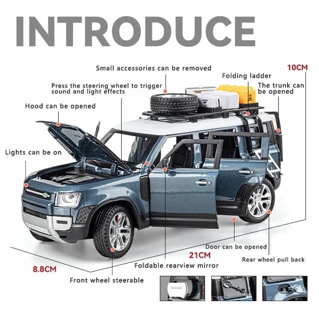 Image of Magicwand Die-Cast Zinc Alloy 1:24 Scale Defender Camping【Random Color】【Large】 with 6 Openable Doors,Lights & Music【Pack of 1】