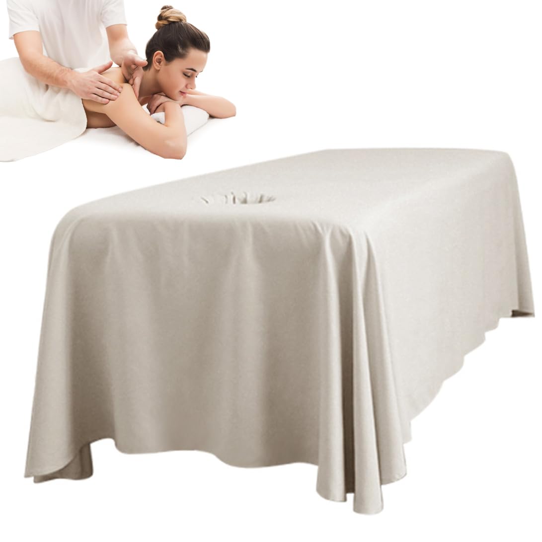 Couvre-table de massage, 190x80cm coussin de lit de cils avec trou de visage, drap de lit de massage, jupe de table de massage de couleur pour massage du salon (kaki)