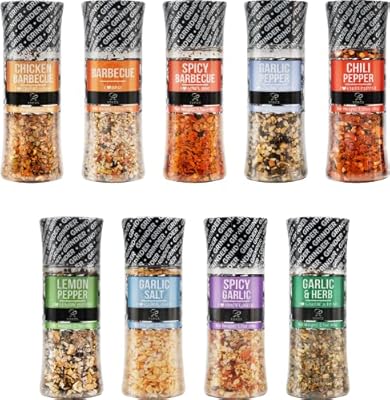 Soeos Spice Seasoning Set of 9 with Integrated Grinders, Individual Spice Grinder, Pure and Fresh Perfect for BBQ Seasoning Gift Set, Grilling Spice, Pepper Grinder,colorful
