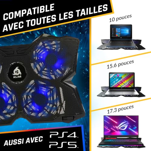 KLIM Wind - Refroidisseur Ordinateur Portable - Plus de 500 000 unités vendues + Nouveau Version + Le Plus Puissant + 4 Ventilateurs Silencieux + Refroidisseur PC Portable PS5, PS4 Xbox - Bleu – vue 8
