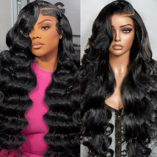 22 Inch 13x6 Lace Front Wigs Human Hair Body Wave Human Hair Wig HD Transparent Lace Frontal Glueless Wigs Human Hair Pre Plucked with Baby Hair 200 Density Tangle-Free Natural Black