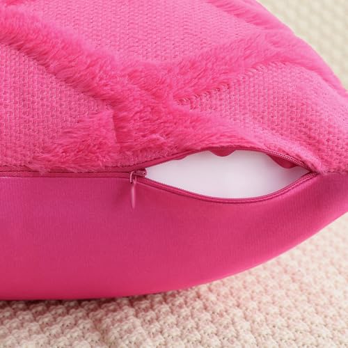 decorUhome Throw Pillow Covers 16x16 Inch Set of 2, Soft Plush Faux Fur Wool Hot Pink Couch Pillow Covers, Decorative Neutral Pillow Cases for Bed Sofa Living Room Home Decor