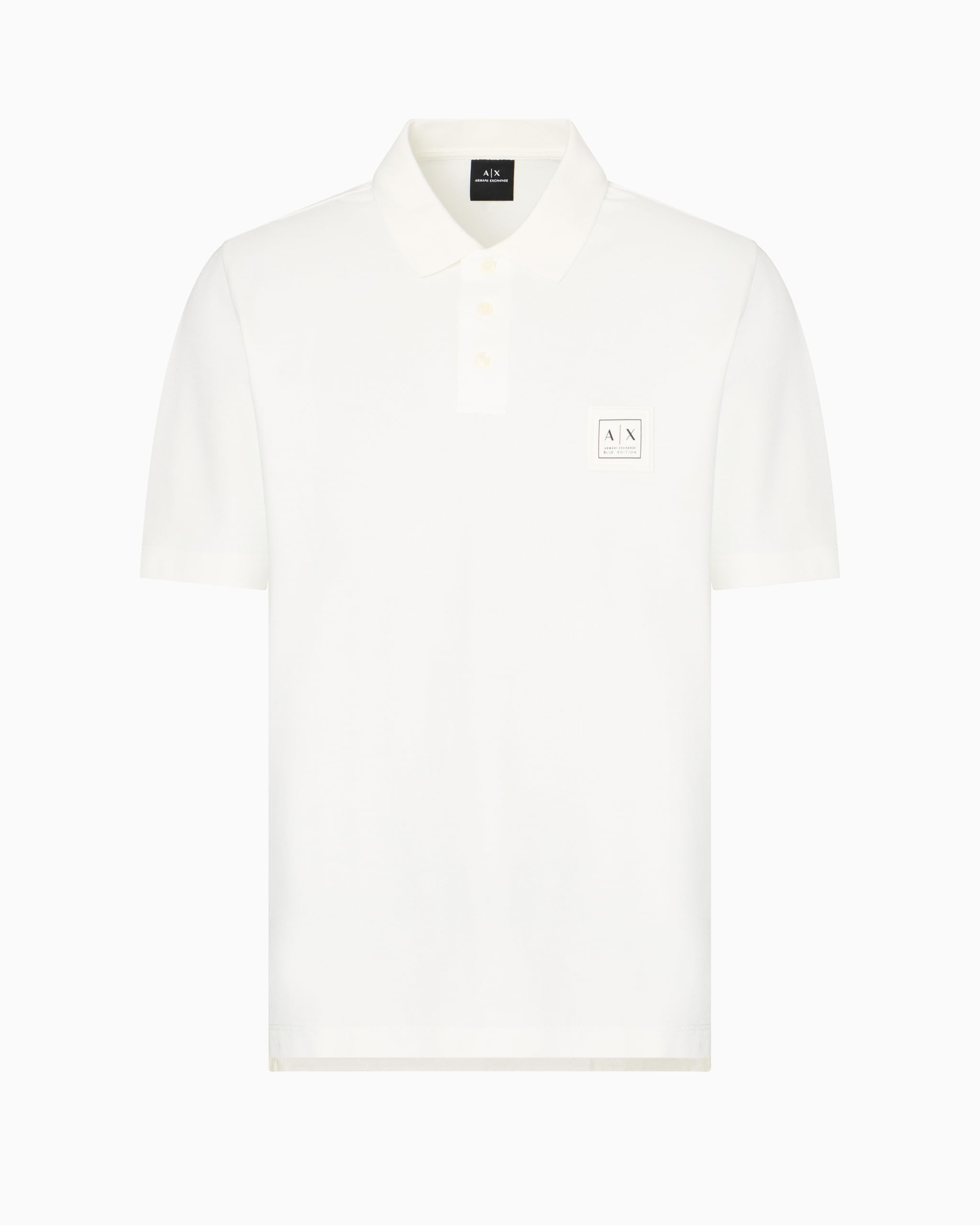Armani Exchange Polo para Hombre Blue Edition Logo Patch, Blanco Crudo, M