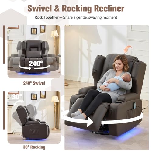Sillón reclinable eléctrico marrón de cuero sintético miniatura 6