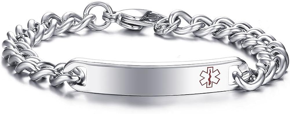 VNOX Mens Womens Stainless Steel ID Tag Medical Alert Emergency Bracelet,Free Engraving : Everything Else