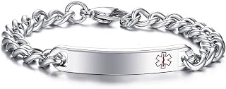 VNOX Medical Alert ID Bracelet - Mens Womens Stainless Steel ID Tag Medical Alert Emergency Bracelet,7.2/8/8.4 Inches
