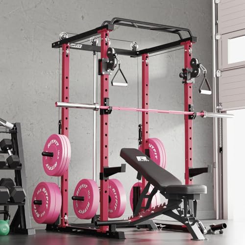 Image of RitFit Multi-Function Garage & Home Gym Package Includes 1200LBS Power Cage PPC03 /P3 with Cable Crossover System, Weight Bench, Olympic Barbell Weight Set, Full Body Workout