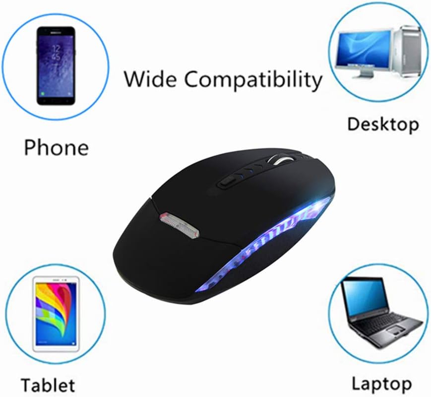 Bluetooth Wireless Mouse,Dual Mode Bluetooth 4.0 Mouse 2.4G Wireless Optical Mouse with USB Receiver,Rechargeable Silent 4 Adjustable DPI Levels for PC, Laptop, Windows, Android, OS System(Black)