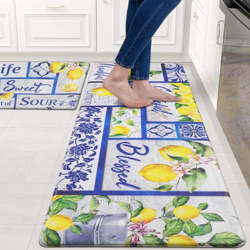 Likiyol OD661-PVC-2-K-O#1 2Pcs Kitchen Mats For Floor Lemon Kitchen Rugs Non Slip Washable cover