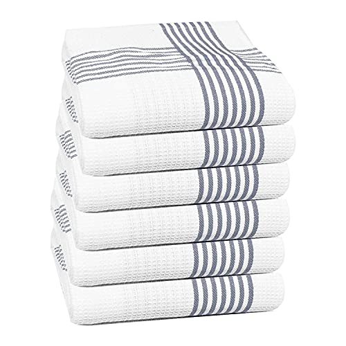 Towelogy® Lot de 12 torchons en coton gaufré de qualité commerciale extra large pour cuisine, restaurant, bar, restauration, 50 x 70 cm (gris blanc, lot de 12) Cover