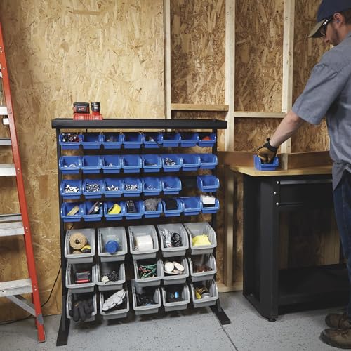 Image of Strongway Single Side Bulk Storage Rack Unit with 47 Assorted Bins - 36 1 /2in.W x 14in.D x 46in.H
