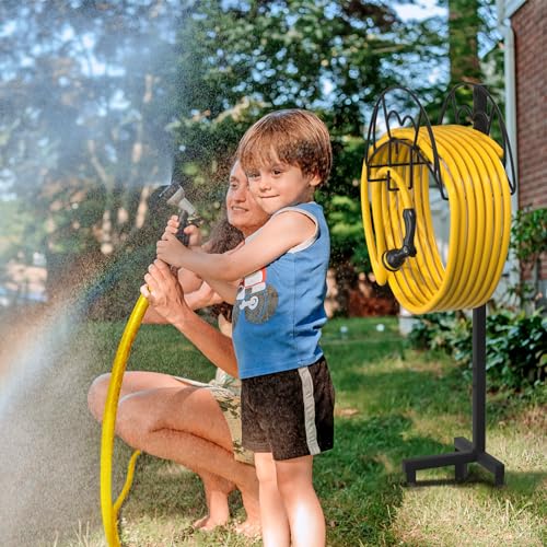 Breeze Touch Gartenschlauchhalter – Freistehend, 4 Spikes, Metallgestell, Für Bis Zu 45 M Schlauch, Mit Korb