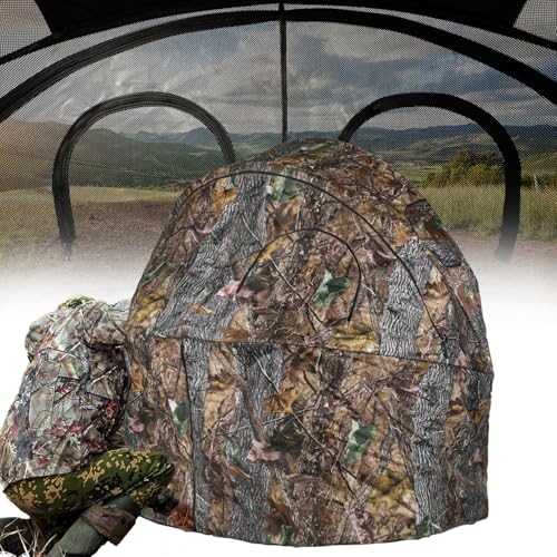 FUNHORUN Hunting Chair Blind, 2 Man See Through Ground Blind, Portable 2 Person Camouflage Chair Tent with Carrying Bag by FUNHORUN - Used condition - US$82.61