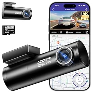 AZDOME 4K Dashcam Auto 5G WiFi GPS Dashcam Auto met SD-kaart 64G Groot, 170° Hoek, Auto G-Sensor, Parking Mode, Nachtzicht, Loop Opname
